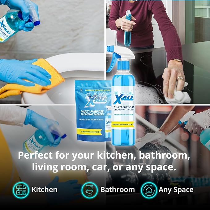 X-ALL Multi-Purpose Cleaning Tablets – Streak-Free Shine and Deep Cleaning Tablet for Home on All Surfaces, 5x Tablets Only