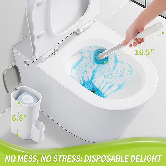 Toilet Bowl Cleaner Wand with 14 Refills, Disposable Toilet Brush Set with Holder, Cleaning System Starter Wand Kit, Bathroom Cleaning Set