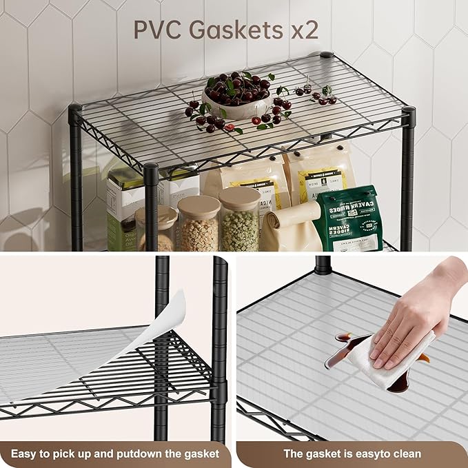 Golpart 4 Tier Shelves Storage Shelf Wire Closet Bathroom Organizers Metal Pantry Kitchen Garage Shelving Unit Laundry Room Organization Home Rack Net Basket Black with Wheels 14”D X 24”W X 48.9”H