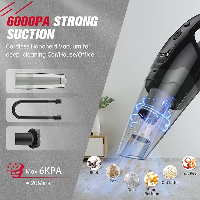BSRCO 30-Min Runtime Pro Handheld Vacuum Cordless - 1.65lbs Ultra Lightweight, 3-in-1 with LED Light & HEPA Filter, for Car Detailing & Pet Hair (Graphite)