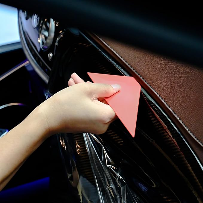 FOSHIO Small Squeegee Window Tinting Tools, Triangle Car Wrap Vinyl Tucking Tool, Wallpaper Smoothing, Film Application Kit (Red)