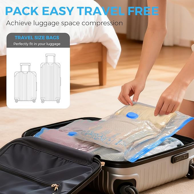 ANBIUX Vacuum Bags for Travel with Rechargeable air Pump, 16 Pack Carry-on Size Compression Packing Bags for Luggage and Suitcase, Space Saver for Clothes and Clothing Travel 16 PACK+PUMP