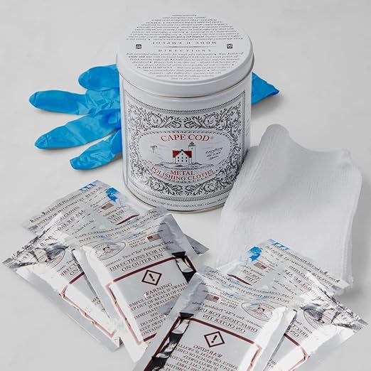 (Qty 3) of Cape Cod Polishing Metal Tin Bundle for Fine Metals | Each Tin Contains (12) 4X6 Polishing Cloths | (1) 12x12 Buffing Cloth | (1) Pair of Nitrile Gloves