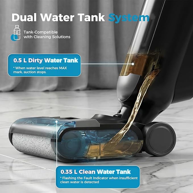 OLIXIS Wet Dry Vacuum Cleaner, Cordless All-in-One Vac Mops, Vacuum Mop with Self-Cleaning System, Dual Water Tank Design, Tangle-Free Brush, Dual-Edge Cleaning, 35-Min Runtime