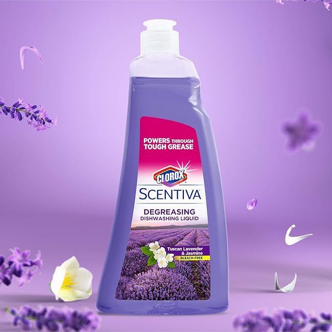 Clorox Scentiva Liquid Dish Soap, Tuscan Lavender & Jasmine Scent - Dishwashing Detergent Cuts Through Grease - A Powerful Clean You Can Trust, 26 Fl Oz