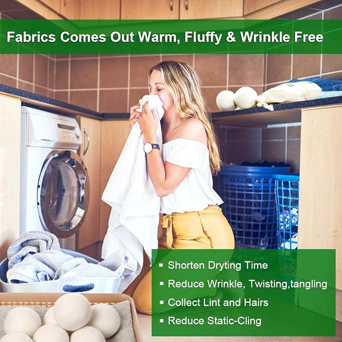 KINTOR Wool Dryer Balls XL 6 Pack, 100% New Zealand Wool Organic Fabric Softener, Hypoallergenic Baby Safe Unscented, Chemical Free Reduce Wrinkles Static Cling, Shorten Drying Time (XL-6pack)