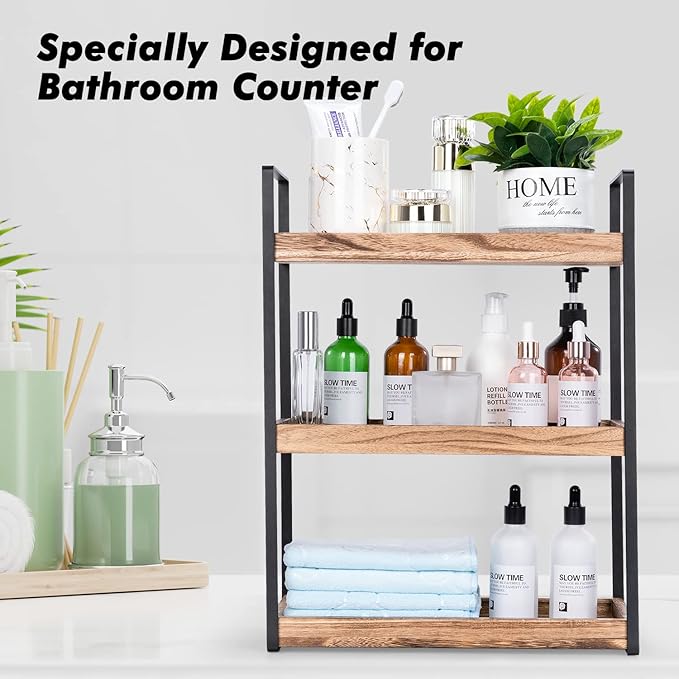 Giftacity 3-Tier Countertop Organizer for Bathroom Counter Stylish Wood Bathroom Vanity Organizer Shelf Storage - The Perfect Addition to Your Counter Decor