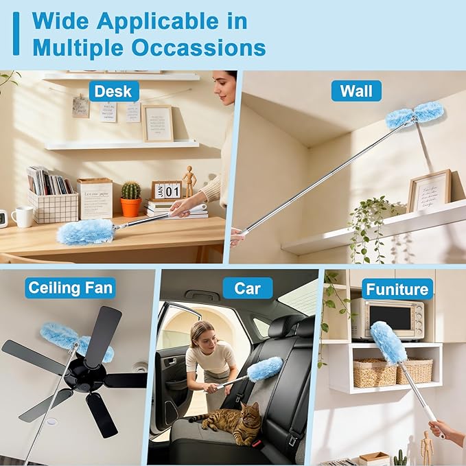 6 ft Extendable Duster Handle with 20 Refills, Duster with Extension Pole, Disposable Microfiber Dusting Pads for Home Cleaning,High Ceiling, Fan, Window, Hard-to-Reach Areas