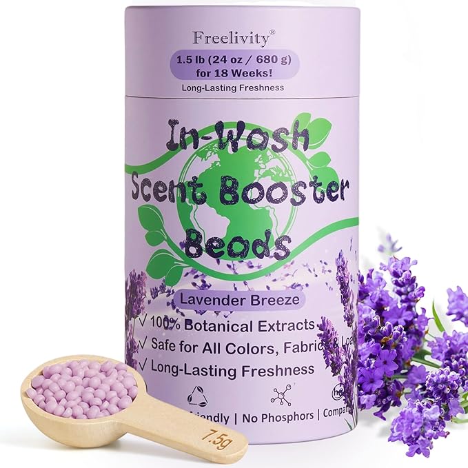 Freelivity In‑Wash Scent Booster Beads – Lavender Breeze Scent, Laundry Beads fabric softener, 24 oz – Lasts Up to 70 Washing Cycles – Eco‑Friendly & Safe for Babies and Kids