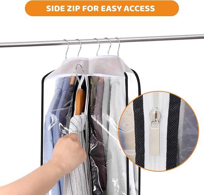 Dntorx 4 Pack Full Clear Garment Bags with Side Zipper, 50" Clothes Covers with 10" Gusset, Transparent Hanging Suit & Coat Covers for Closet Storage, Jackets, Dresses, Windbreakers