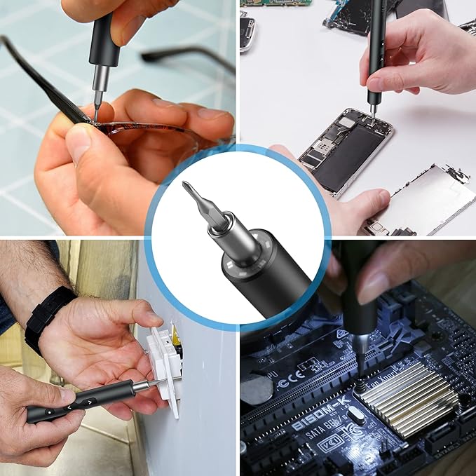 AMIR Mini Power Automatic Screwdriver, 28 IN 1 Electric Cordless Precision Screwdriver Set with 24 Bits, Rechargeable Portable Magnetic Repair Tool Kit with LED Lights for Glasses, Laptops, Watches