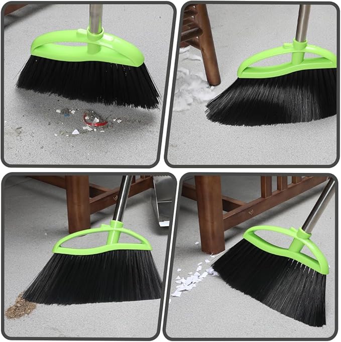 3-Pack Indoor Outdoor Broom Set with Soft & Stiff Bristles, Heavy Duty Sweeping Angle Broom for Corners, Long Handle for Garage, Warehouse, Concrete & Tile Floors