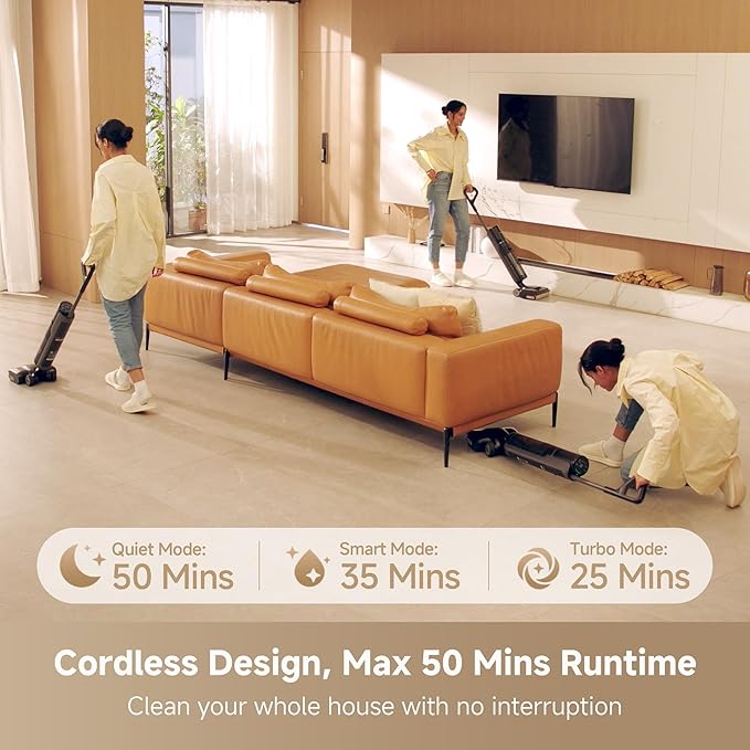DREAME H12 Pro Gen2 Vacuum Mop, 0 Tangle Wet Dry Vacuum Cleaner, Cordless Vacuum Mop All-in-One for Hard Floors, 180° Lie-Flat Floor Cleaner Machine with 194°F Hot Self-Cleaning, 50Mins Runtime