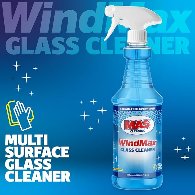 MA5x WindMax Glass Cleaner Spray – Window, Mirror, Shower & Glass Stovetop Cleaner – Streak-Free, Eco-Friendly, Pack of 1, 32oz Bottle