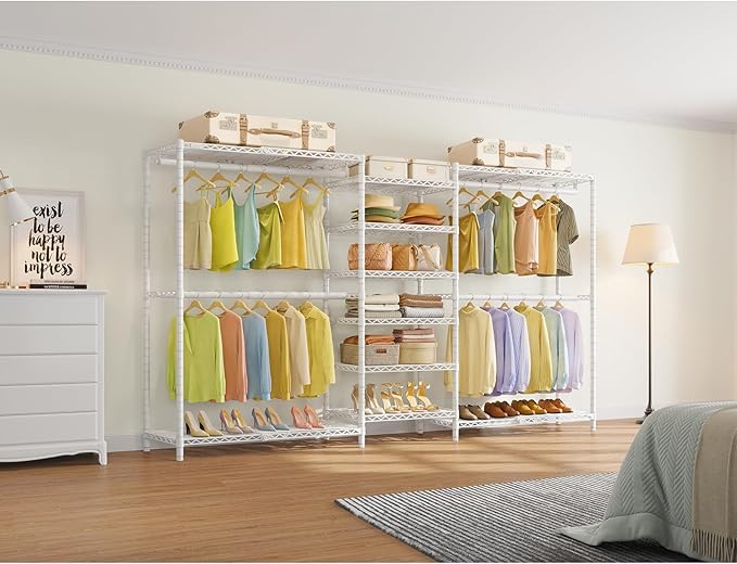 VIPEK X3 Plus Large Expandable Closet Rack Adjustable from 5'10" to 8'8" with Extendable Shelves and Hanger Rods, Freestanding Clothing Racks Modular Closet Systems Wardrobe, Max Load 1360LBS, White
