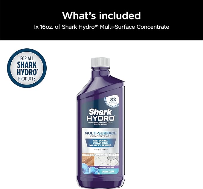 Shark Hydro Multi-Surface Concentrate with Odor Neutralizing Technology, Formulated for Use in All Shark Hydro Wet & Dry Cleaners, Use on Sealed Hardwood, Tile, Laminate, & Stone, 16oz, WWCM16