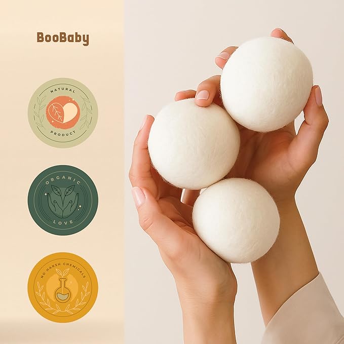 Wool Dryer Balls for Baby – XL 6-Pack with Mesh Bag – Baby Safe, Hypoallergenic, 100% New Zealand Wool – Chemical-Free Fabric Softener for Baby Clothes – White