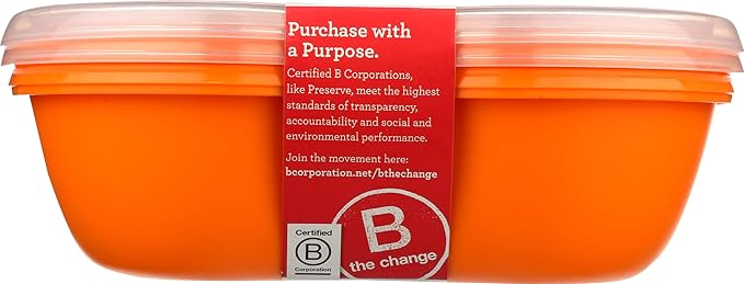 Preserve 46107 FBA_1211838 Square Food Storage Container Made from Recycled Plastic, 25 Ounce Capacity, Set of 2, Orange