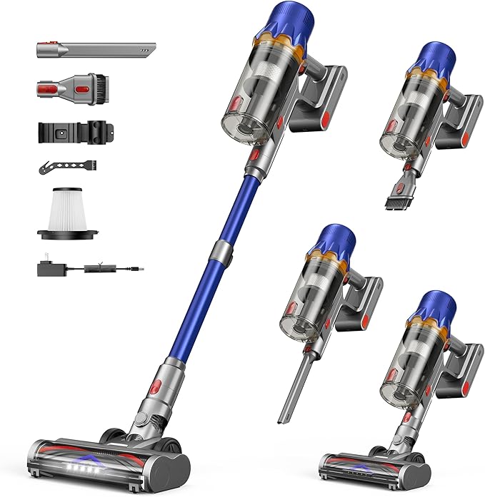 iXlion Cordless Vacuum Cleaner - Powerful Stick Vacuum with HEPA Filter, 55-Min Runtime, LED Light, Anti-Tangle Brush, Detachable Battery, Lightweight for Home, Pet Hair, Carpets & Hard Floors