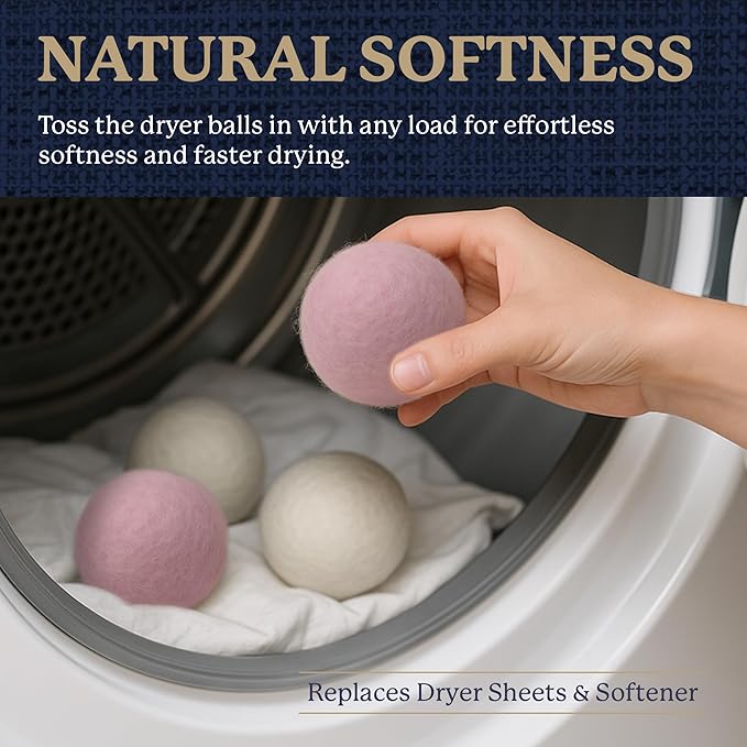 Farberware Wool Dryer Balls 4 Pack – Reusable 100% Wool Balls for Dryer – Natural Fabric Softener for Laundry, Towels & Bedding, Replaces Fabric Sheets & Liquid Softeners