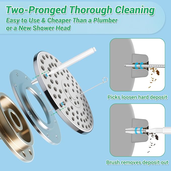 50-in-1 Shower Head Cleaner Kit with Stainless Steel Needles | Reusable Straw Brush | Unclog Tiny Nozzles for Shower, 3D Printer, Straws, Faucets, Electronics | White