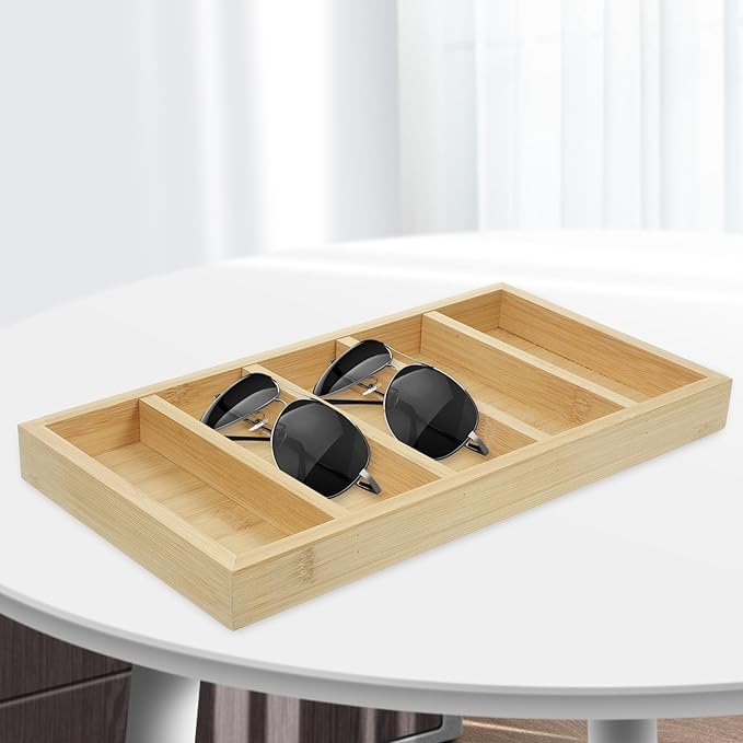 Eyewear Organizer Tray with 5 Compartments, Wear-Resistant Sunglasses Storage Display Case for Glasses and Eyeglasses, Multipurpose Glasses Holder for Home and Office