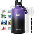 Swigina [2-IN-1 LID] Gallon Insulated Water Bottle with Silicone Boot (48hrs Cold/24hrs Hot) - DIY Stickers, Leakproof, BPA Free, 128 oz