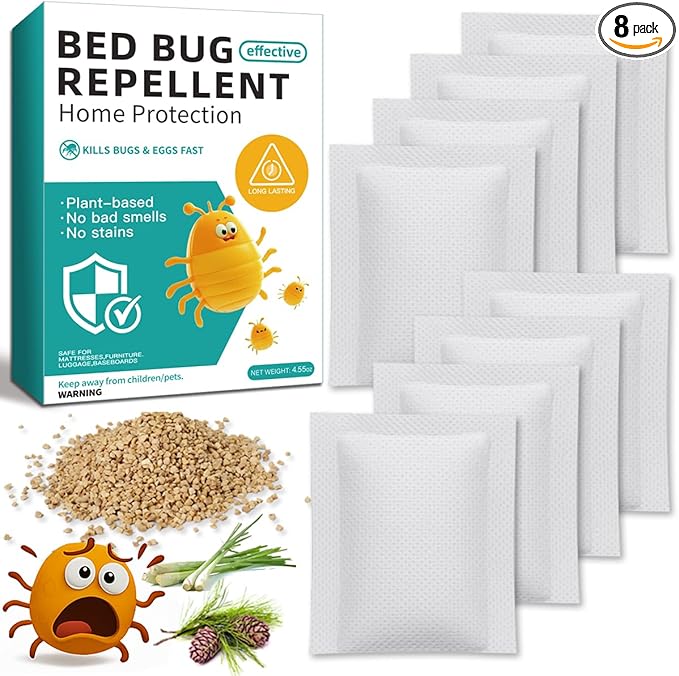 8 Pack Bed Bug Repellent, Natural Citronella & Lemongrass Plant-Based Formula, Deter Bed Bugs Eggs, Lasting Protection 2 Months for Mattress Furniture Luggage, Non-Toxic Family Safe