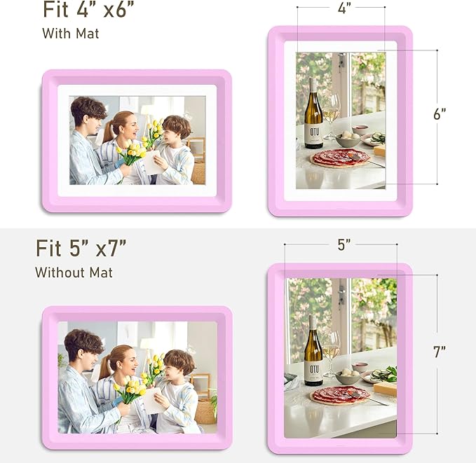 5x7 Picture Frame, Clear Acrylic Photo Frame with White Mat for 4x6 Photos, One-Piece Shatterproof Tool-Free Design, UV-Resistant Waterproof Tabletop Frame for Home Office Decor with 10-Year Warranty