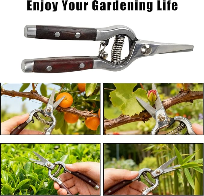 Garvee 2-Pack Wood & Steel Handle Bypass Pruning Shears for Gardening | Curved & Straight Garden Shears 8x20cm | Ultra Sharp Blades for Plants, Flowers & Light Branches | Essential Gardening Tools