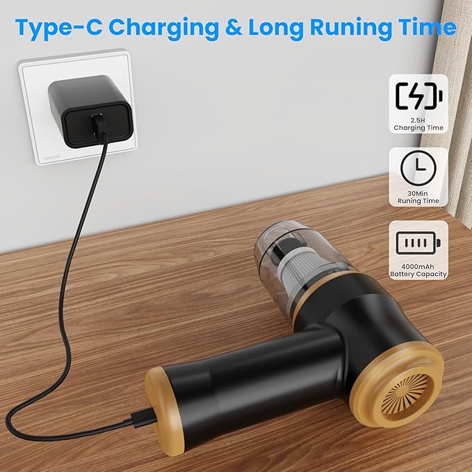 Mini Vacuum Cleaner for,2 in 1 Keyboard Vacuum Cleaner Wireless Handheld,Car Vacuum with Brushless Motor High Power 120W Rechargeable Easy to Clean Car Interior (Black)