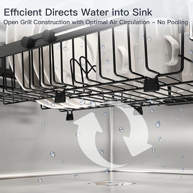 Small Expandable Over The Sink Dish Drying Rack Drainer In Stainless Steel Metal For Kitchen, Counter Space Saving Compact Above Plate Dryer Strainer, Adjustable Hanging Inside Sink Wire Drain Holder