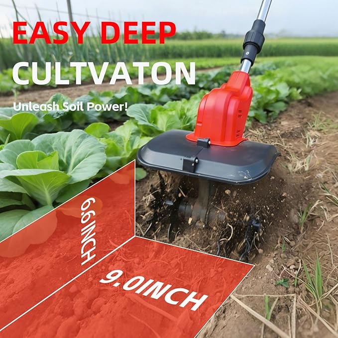 Cordless Tiller Cultivator, 360PRM Electric Garden Tiller, with 2X4.0Ah Batteries & LCD Display, 48 Steel Tines, 9" Tilling Width, 6.6" Depth, Battery Powered Rotary Tiller Lawn/Soil Cultivation