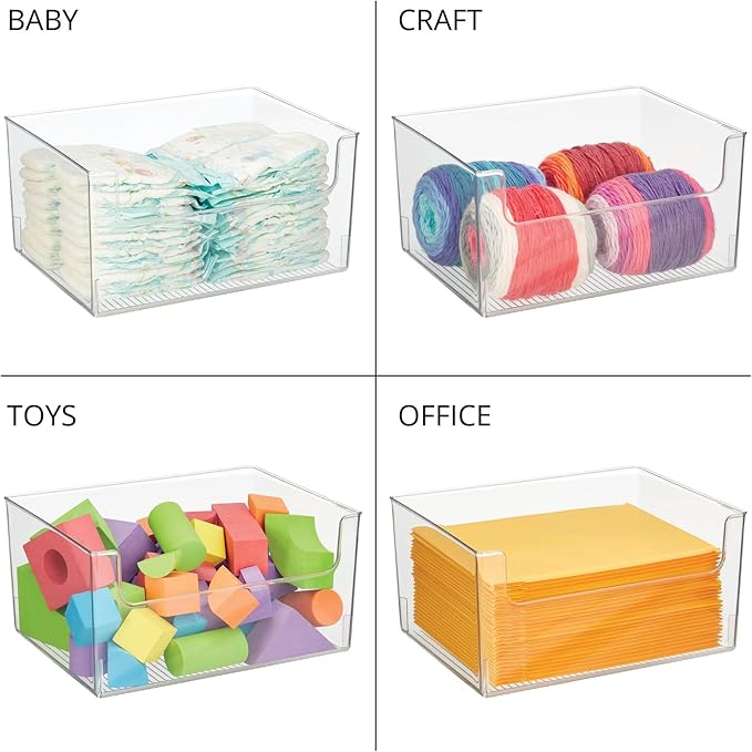 mDesign 4 Pack Clear Plastic Modern Open Front Dip Storage Organizer Bin Basket - 12x12x45 inches, 25.66L Capacity - Household Organization - Shelves, Cubby, Cabinet, Closet - Ligne Collection