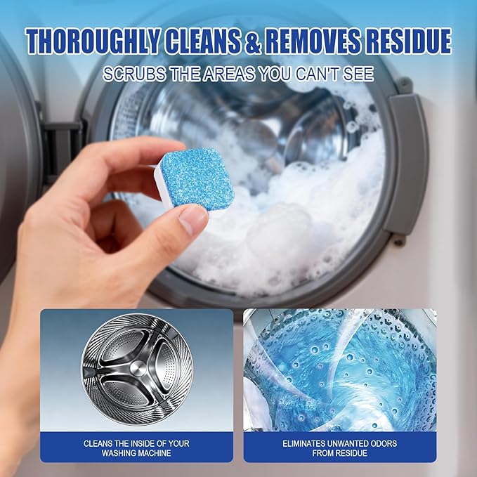 Washing Machine Cleaner Tablets - 24 Pack (12 Month Supply) | HE Compatible for Top & Front Load Washers | Pet-Safe Formula Eliminates Odors, Lint & Detergent Buildup