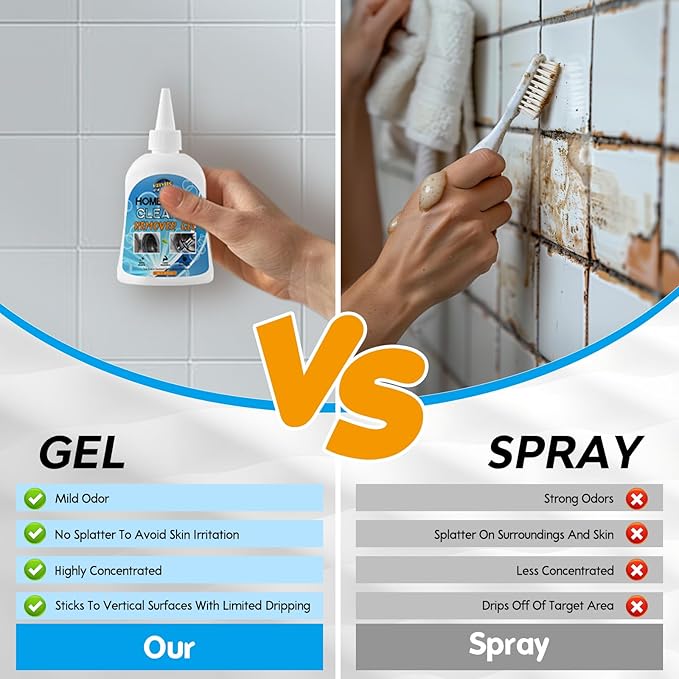 Mold Stain Remover Gel, Washing Machine Gasket Cleaner for Front Loader Washer Rubber Seal Home Stain Removal Gel for Grout, Caulk, Refrigerator, Shower, Bathtub, Bathroom Cleaning Solution (8 Fl Oz)