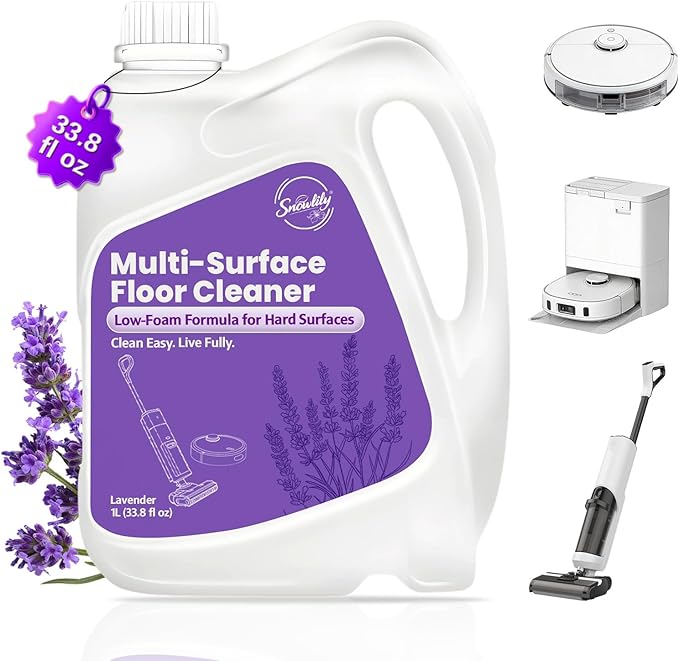 Snowlily 33.8 FL OZ Floor Cleaning Solution Compatible with Robot Vacuum, Residue & Streak Free, Low Foam Floor Cleaner for Mopping, for All Robot Vacuum Mops & Wet Dry Vacuum Cleaners, Lavender