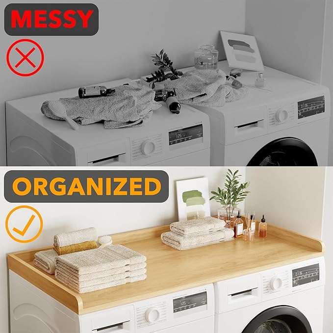 SpaceAid Washer Dryer Countertop, Laundry Wood Shelf Topper with Edge, 54" Width x 27.5" Depth Cover Guard Organizer for Washer and Dryer Laundry Hamper Counter Storage Organization (Maple Wood)