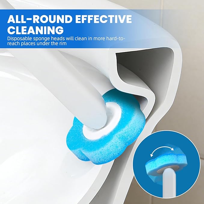 Disposable Toilet Brush with 48 Refills, Toilet Brushes and Holders, Toilet Wand Brush Starter Kit, Wall Mounted Toilet Bowl Cleaner Wand for Bathroom Maintenance