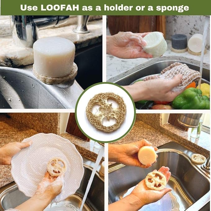 RE: REKURATOR Dishwashing Soap with Loofah Sponge – Eco-Friendly, Gentle, Plant-Based Dish Bar, No Artificial Dyes or Fragrance (Citrus Scented), 5.1 oz
