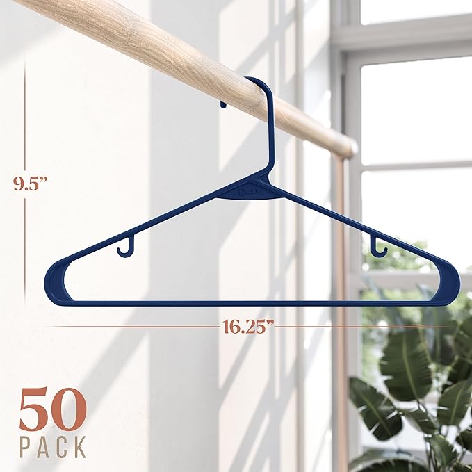 Plastic Hangers 50 Pack Navy - Clothes Hangers - Makes The Perfect Coat Hanger and General Space Saving Clothes Hangers for Closet - Percheros Ganchos para Colgar Ropa Hangars