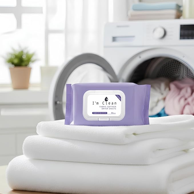 I'm Clean Laundry Dryer Sheets, 160 Sheets Total (80ct x 2), Elegant Wisteria Scent, Moist Fabric Softener Sheets for Deodorization & Static Control