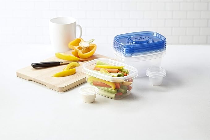 Glad GladWare To Go Snack Food Storage Containers with Lids, Medium Rectangle No BPA Plastic with Built-In Dressing Cup for Salads and Snacks, Microwave Dishwasher Safe, 24 Oz, 4 Count