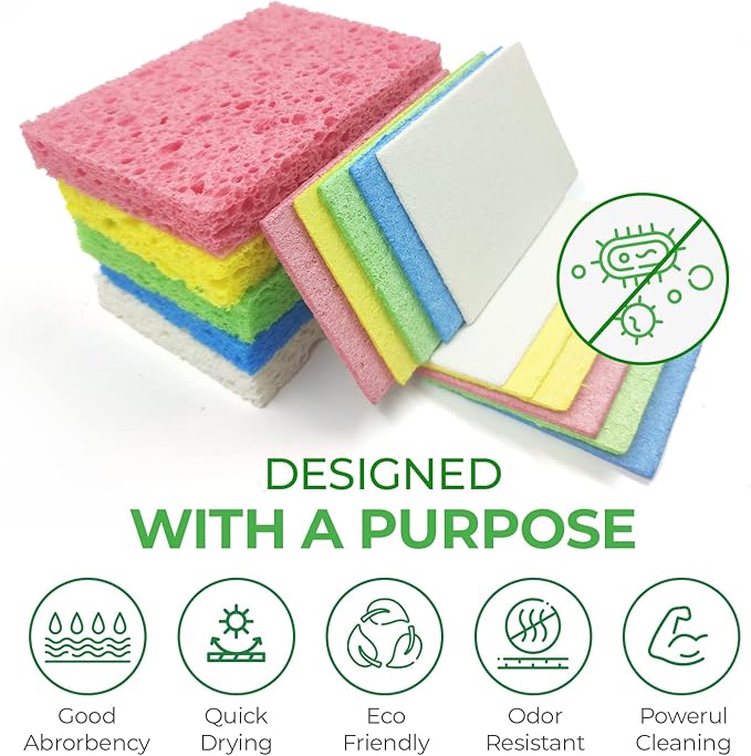 Compressed Cellulose Sponges - 32 Pack Natural Pop Up Dish Sponge for Kitchen - Compostable Plant-Based Cleaning Sponges Bulk – Non Scratch Natural Sponge for Dishes & Household Cleaning
