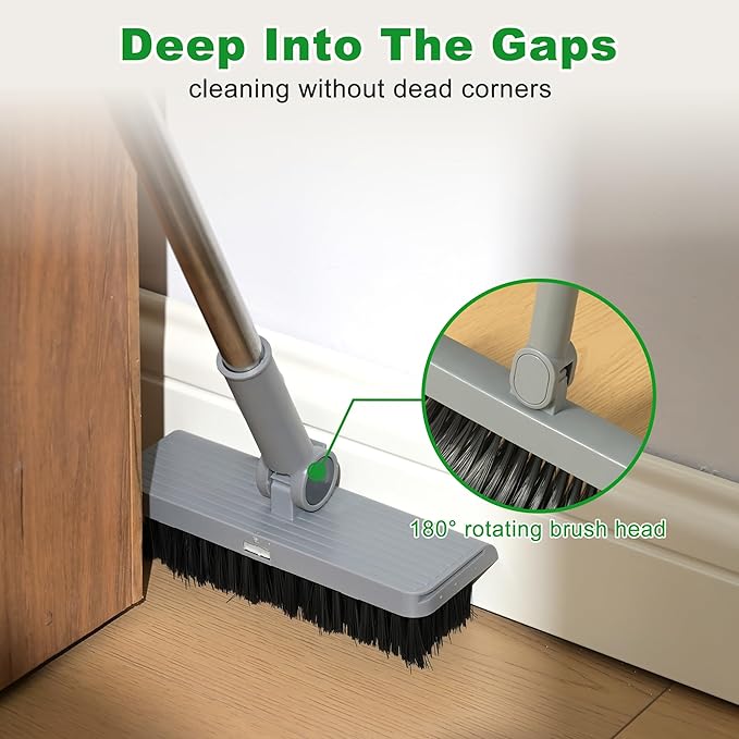 3 in 1 Broom and Dustpan Set with Adjustable Push Broom with 48.8“ Long Handle for Floor Sweeping Outdoor Indoor Sweeping Combo for Home & Kitchen (Purple)