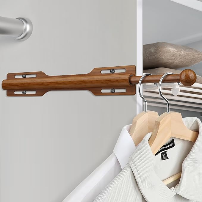 FIRJOY 12" Valet Rod for Closet Pull Out (1 Pack, Wood Grain)