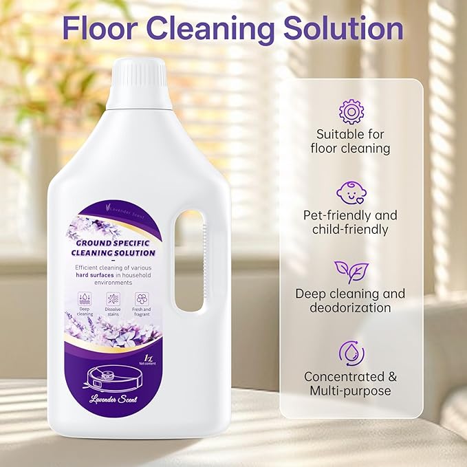 1L Floor Cleaning Solution Compatible with Roborock/Eufy/iRobot/Ecovacs/Dreame/Shark, Fragrance Deodorization, Deep Cleans for Multiple Hard Floors (1 Liter, 【Lavender】)