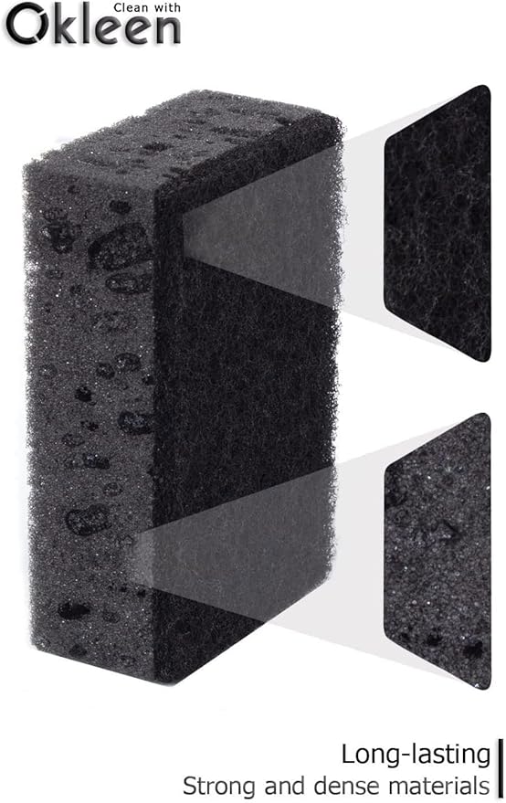 Black Multi Use Scrub Sponges. Made in Europe. 18 Pack, 4.3x2.8x1.4 inches. Heavy Duty Fiber. Odorless Durable Scrubber for Kitchen and Household Cleaning