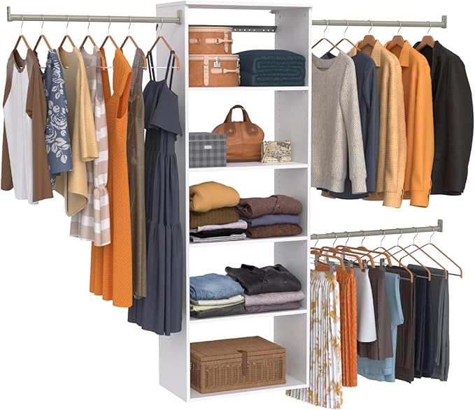 ClosetMaid SuiteSymphony Hanging Closet Kit Includes (1) Tower, (3) Closet Rods, and (6) Shelves, White