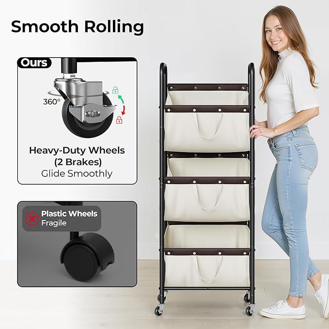 GRANNY SAYS 3 Tier Laundry Sorter, Laundry Basket with Wheels, Laundry Room Organization and Storage, 3 Section Rolling Laundry Cart for Dorm, Bathroom, Bedroom, Closet, Beige
